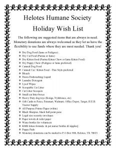 Holiday Wish List: Helotes Humane Society